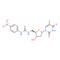 ChemSpider 2D Image | 1-[[(2R,3S,5S)-5-[5-methyl-2,4-bis(oxidanylidene)pyrimidin-1-yl]-3-oxidanyl-oxolan-2-yl]methyl]-3-(4-nitrophenyl)urea | C17H19N5O7