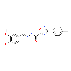 ChemSpider 2D Image | N'-[(E)-(4-Hydroxy-3-methoxyphenyl)methylene]-3-(4-methylphenyl)-1,2,4-oxadiazole-5-carbohydrazide | C18H16N4O4