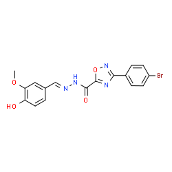 ChemSpider 2D Image | 3-(4-Bromophenyl)-N'-[(E)-(4-hydroxy-3-methoxyphenyl)methylene]-1,2,4-oxadiazole-5-carbohydrazide | C17H13BrN4O4