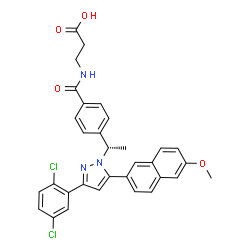 ChemSpider 2D Image | N-(4-{(1S)-1-[3-(2,5-Dichlorophenyl)-5-(6-methoxy-2-naphthyl)-1H-pyrazol-1-yl]ethyl}benzoyl)-beta-alanine | C32H27Cl2N3O4