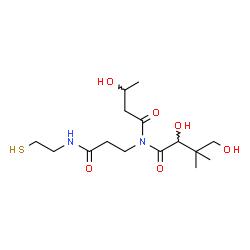 ChemSpider 2D Image | 2,4-Dihydroxy-N-(3-hydroxybutanoyl)-3,3-dimethyl-N-{3-oxo-3-[(2-sulfanylethyl)amino]propyl}butanamide | C15H28N2O6S