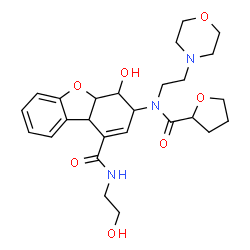 ChemSpider 2D Image | 4-Hydroxy-N-(2-hydroxyethyl)-3-{[2-(4-morpholinyl)ethyl](tetrahydro-2-furanylcarbonyl)amino}-3,4,4a,9b-tetrahydrodibenzo[b,d]furan-1-carboxamide | C26H35N3O7