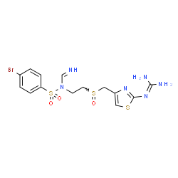 ChemSpider 2D Image | 4-Bromo-N-(2-{[(2-carbamimidamido-1,3-thiazol-4-yl)methyl]sulfinyl}ethyl)-N-(iminomethyl)benzenesulfonamide | C14H17BrN6O3S3
