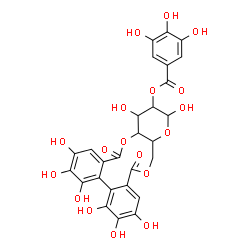 ChemSpider 2D Image | 2,3,4,5,6,7,13,15-Octahydroxy-9,17-dioxo-9,11,11a,13,14,15,15a,17-octahydrodibenzo[g,i]pyrano[3,2-b][1,5]dioxacycloundecin-14-yl 3,4,5-trihydroxybenzoate | C27H22O18