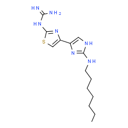 ChemSpider 2D Image | 1-{4-[2-(Heptylamino)-1H-imidazol-4-yl]-1,3-thiazol-2-yl}guanidine | C14H23N7S