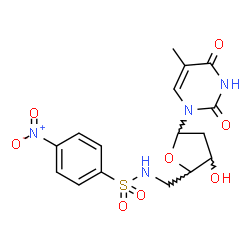 ChemSpider 2D Image | 1-(2,5-Dideoxy-5-{[(4-nitrophenyl)sulfonyl]amino}pentofuranosyl)-5-methyl-2,4(1H,3H)-pyrimidinedione | C16H18N4O8S