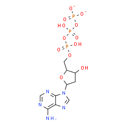 ChemSpider 2D Image | 9-[2-Deoxy-5-O-(hydroxy{[hydroxy(phosphonatooxy)phosphoryl]oxy}phosphoryl)pentofuranosyl]-9H-purin-6-amine | C10H14N5O12P3