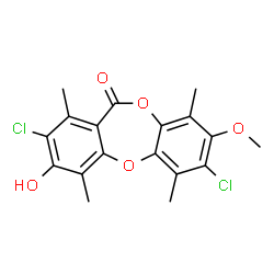 ChemSpider 2D Image | 2,7-Dichloro-3-hydroxy-8-methoxy-1,4,6,9-tetramethyl-11H-dibenzo[b,e][1,4]dioxepin-11-one | C18H16Cl2O5