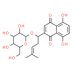 ChemSpider 2D Image | 1-(5,8-Dihydroxy-1,4-dioxo-1,4-dihydro-2-naphthalenyl)-4-methyl-3-penten-1-yl hexopyranoside | C22H26O10