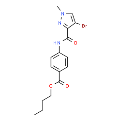 ChemSpider 2D Image | Butyl 4-{[(4-bromo-1-methyl-1H-pyrazol-3-yl)carbonyl]amino}benzoate | C16H18BrN3O3