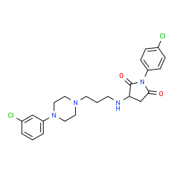 ChemSpider 2D Image | 1-(4-Chlorophenyl)-3-({3-[4-(3-chlorophenyl)-1-piperazinyl]propyl}amino)-2,5-pyrrolidinedione | C23H26Cl2N4O2