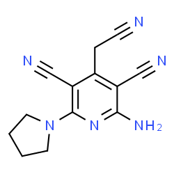 ChemSpider 2D Image | 2-Amino-4-(cyanomethyl)-6-(1-pyrrolidinyl)-3,5-pyridinedicarbonitrile | C13H12N6