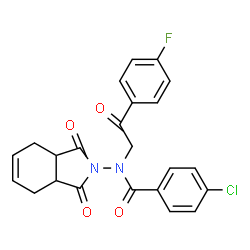 ChemSpider 2D Image | 4-Chloro-N-(1,3-dioxo-1,3,3a,4,7,7a-hexahydro-2H-isoindol-2-yl)-N-[2-(4-fluorophenyl)-2-oxoethyl]benzamide | C23H18ClFN2O4