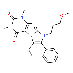 ChemSpider 2D Image | 6-Ethyl-8-(3-methoxypropyl)-1,3-dimethyl-7-phenyl-1H-imidazo[2,1-f]purine-2,4(3H,8H)-dione | C21H25N5O3