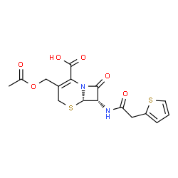 ChemSpider 2D Image | (6S,7S)-3-(Acetoxymethyl)-8-oxo-7-[(2-thienylacetyl)amino]-5-thia-1-azabicyclo[4.2.0]oct-2-ene-2-carboxylic acid | C16H16N2O6S2