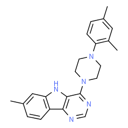 ChemSpider 2D Image | 4-[4-(2,4-Dimethylphenyl)-1-piperazinyl]-7-methyl-5H-pyrimido[5,4-b]indole | C23H25N5