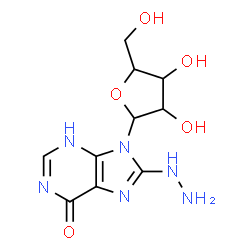 ChemSpider 2D Image | 8-Hydrazino-9-pentofuranosyl-3,9-dihydro-6H-purin-6-one | C10H14N6O5