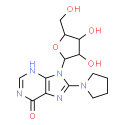 ChemSpider 2D Image | 9-Pentofuranosyl-8-(1-pyrrolidinyl)-3,9-dihydro-6H-purin-6-one | C14H19N5O5