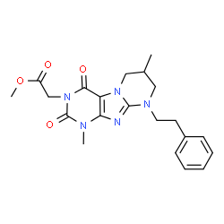 ChemSpider 2D Image | Methyl [1,7-dimethyl-2,4-dioxo-9-(2-phenylethyl)-1,4,6,7,8,9-hexahydropyrimido[2,1-f]purin-3(2H)-yl]acetate | C21H25N5O4