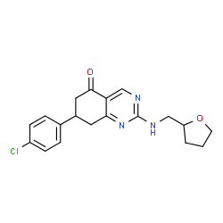 ChemSpider 2D Image | 7-(4-Chlorophenyl)-2-[(tetrahydro-2-furanylmethyl)amino]-7,8-dihydro-5(6H)-quinazolinone | C19H20ClN3O2