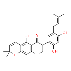ChemSpider 2D Image | 7-(2,4-Dihydroxy-5-(3-methyl-2-butenyl)phenyl)-5-hydroxy-2,2-dimethyl-7,8-dihydro-2H,6H-pyrano[3,2-g]chromen-6-one | C25H26O6