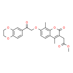 ChemSpider 2D Image | Methyl {7-[2-(2,3-dihydro-1,4-benzodioxin-6-yl)-2-oxoethoxy]-4,8-dimethyl-2-oxo-2H-chromen-3-yl}acetate | C24H22O8