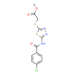 ChemSpider 2D Image | Methyl ({5-[(4-chlorobenzoyl)amino]-1,3,4-thiadiazol-2-yl}sulfanyl)acetate | C12H10ClN3O3S2