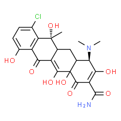 ChemSpider 2D Image | (4R,6R)-7-Chloro-4-(dimethylamino)-3,6,10,12,12a-pentahydroxy-6-methyl-1,11-dioxo-1,4,4a,5,5a,6,11,12a-octahydro-2-tetracenecarboxamide | C22H23ClN2O8