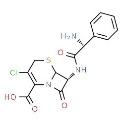 ChemSpider 2D Image | (7R)-7-{[(2R)-2-Amino-2-phenylacetyl]amino}-3-chloro-8-oxo-5-thia-1-azabicyclo[4.2.0]oct-2-ene-2-carboxylic acid | C15H14ClN3O4S