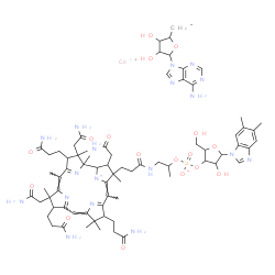 ChemSpider 2D Image | cobaltic;2-(6-aminopurin-9-yl)-5-methanidyl-tetrahydrofuran-3,4-diol;[5-(5,6-dimethylbenzimidazol-1-yl)-4-hydroxy-2-(hydroxymethyl)tetrahydrofuran-3-yl] [1-methyl-2-[3-[(4Z,9Z,14Z)-2,13,18-tris(2-amino-2-oxo-ethyl)-7,12,17-tris(3-amino-3-oxo-propyl)-3,5,8,8,13,15,18,19-octamethyl-2,7,12,17-tetrahydro-1H-corrin-21-id-3-yl]propanoylamino]ethyl] phosphate | C72H100CoN18O17P