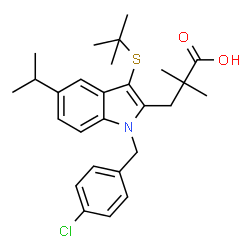 ChemSpider 2D Image | 3-(1-(4-chlorobenzyl)-3-t-butylthio-5-isopropylindol-2-yl)-2,2-dimethylpropanoic acid | C27H34ClNO2S