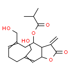 ChemSpider 2D Image | 6,10-Bis(hydroxymethyl)-3-methylene-2-oxo-2,3,3a,4,5,8,9,11a-octahydrocyclodeca[b]furan-4-yl 2-methylpropanoate | C19H26O6