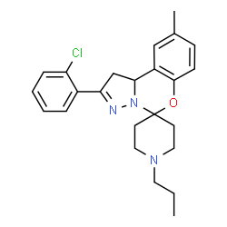 ChemSpider 2D Image | 2'-(2-Chlorophenyl)-9'-methyl-1-propyl-1',10b'-dihydrospiro[piperidine-4,5'-pyrazolo[1,5-c][1,3]benzoxazine] | C24H28ClN3O