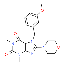 ChemSpider 2D Image | 7-(3-Methoxybenzyl)-1,3-dimethyl-8-(4-morpholinyl)-3,7-dihydro-1H-purine-2,6-dione | C19H23N5O4
