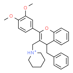 ChemSpider 2D Image | 1-{[4-Benzyl-2-(3,4-dimethoxyphenyl)-4H-chromen-3-yl]methyl}piperidinium | C30H34NO3