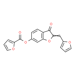 ChemSpider 2D Image | 2-(2-Furylmethylene)-3-oxo-2,3-dihydro-1-benzofuran-6-yl 2-furoate | C18H10O6