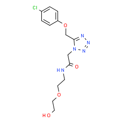 ChemSpider 2D Image | 2-{5-[(4-Chlorophenoxy)methyl]-1H-tetrazol-1-yl}-N-[2-(2-hydroxyethoxy)ethyl]acetamide | C14H18ClN5O4