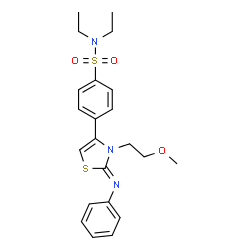 ChemSpider 2D Image | N,N-Diethyl-4-[(2Z)-3-(2-methoxyethyl)-2-(phenylimino)-2,3-dihydro-1,3-thiazol-4-yl]benzenesulfonamide | C22H27N3O3S2