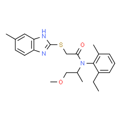 ChemSpider 2D Image | N-(2-Ethyl-6-methylphenyl)-N-(1-methoxy-2-propanyl)-2-[(6-methyl-1H-benzimidazol-2-yl)sulfanyl]acetamide | C23H29N3O2S