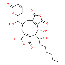ChemSpider 2D Image | 4,8-Dihydroxy-5-(1-hydroxyheptyl)-10-[hydroxy(6-oxo-3,6-dihydro-2H-pyran-2-yl)methyl]-4,5,8,9,10,11-hexahydro-1H-furo[3',4':5,6]cyclonona[1,2-c]furan-1,3,6-trione | C26H32O11