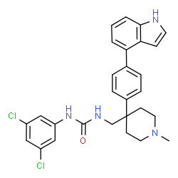 ChemSpider 2D Image | 1-(3,5-Dichlorophenyl)-3-({4-[4-(1H-indol-4-yl)phenyl]-1-methyl-4-piperidinyl}methyl)urea | C28H28Cl2N4O