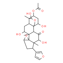 ChemSpider 2D Image | 6-(3-Furyl)-4,12,16,19-tetrahydroxy-5,11,15-trimethyl-3-oxo-9,17-dioxahexacyclo[13.3.3.0~1,14~.0~2,11~.0~5,10~.0~8,10~]henicos-21-yl acetate | C28H36O10