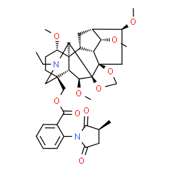 ChemSpider 2D Image | [(1S,2R,3R,4S,5R,6S,8R,12R,13S,16S,19S,20R,21S)-14-Ethyl-4,6,19,21-tetramethoxy-9,11-dioxa-14-azaheptacyclo[10.7.2.1~2,5~.0~1,13~.0~3,8~.0~8,12~.0~16,20~]docos-16-yl]methyl 2-[(3S)-3-methyl-2,5-dioxo-
1-pyrrolidinyl]benzoate | C38H50N2O10