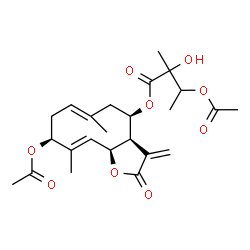 ChemSpider 2D Image | (3aR,4R,6E,9S,10E,11aS)-9-Acetoxy-6,10-dimethyl-3-methylene-2-oxo-2,3,3a,4,5,8,9,11a-octahydrocyclodeca[b]furan-4-yl 3-acetoxy-2-hydroxy-2-methylbutanoate | C24H32O9