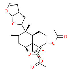 ChemSpider 2D Image | (1R,2S,4aR,5S,6R,8S,8aR)-8a-(Acetoxymethyl)-5,6-dimethyl-5-[(3aS,6aS)-2,3,3a,6a-tetrahydrofuro[2,3-b]furan-2-yl]octahydro-2H-spiro[naphthalene-1,2'-oxirane]-2,8-diyl diacetate | C26H36O9