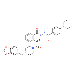 ChemSpider 2D Image | N-[4-{[4-(1,3-Benzodioxol-5-ylmethyl)-1-piperazinyl]carbonyl}-1-oxo-2(1H)-isoquinolinyl]-4-(diethylamino)benzamide | C33H35N5O5