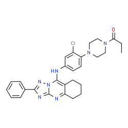 ChemSpider 2D Image | 1-(4-{2-Chloro-4-[(2-phenyl-5,6,7,8-tetrahydro[1,2,4]triazolo[5,1-b]quinazolin-9-yl)amino]phenyl}-1-piperazinyl)-1-propanone | C28H30ClN7O