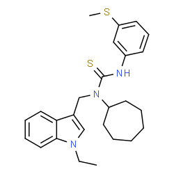 ChemSpider 2D Image | 1-Cycloheptyl-1-[(1-ethyl-1H-indol-3-yl)methyl]-3-[3-(methylsulfanyl)phenyl]thiourea | C26H33N3S2