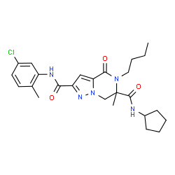 ChemSpider 2D Image | 5-Butyl-N~2~-(5-chloro-2-methylphenyl)-N~6~-cyclopentyl-6-methyl-4-oxo-4,5,6,7-tetrahydropyrazolo[1,5-a]pyrazine-2,6-dicarboxamide | C25H32ClN5O3