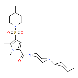 ChemSpider 2D Image | (4-Cyclohexyl-1-piperazinyl){1,5-dimethyl-4-[(4-methyl-1-piperidinyl)sulfonyl]-1H-pyrrol-2-yl}methanone | C23H38N4O3S